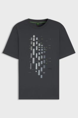 Stretch-cotton T-shirt with geometric print, Dark Grey