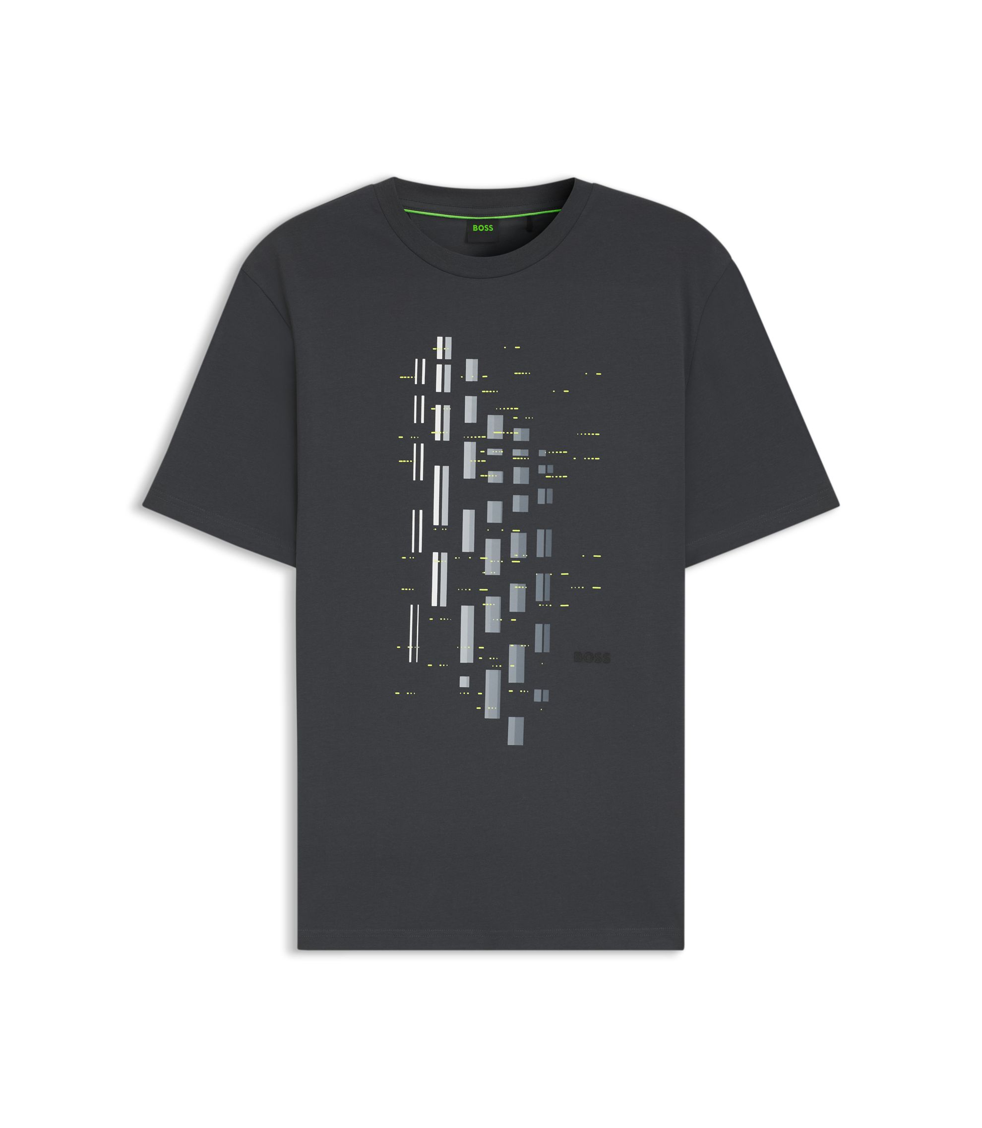 BOSS Stretch-cotton T-shirt with geometric print Dark Grey