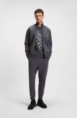 Stretch-cotton T-shirt with geometric print, Dark Grey