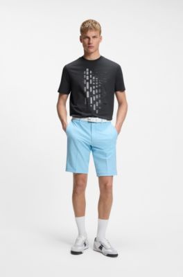 T-shirt van stretchkatoen met geometrische print, Donkergrijs