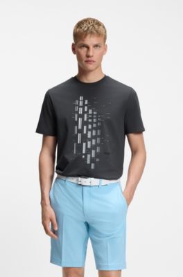 T-shirt van stretchkatoen met geometrische print, Donkergrijs
