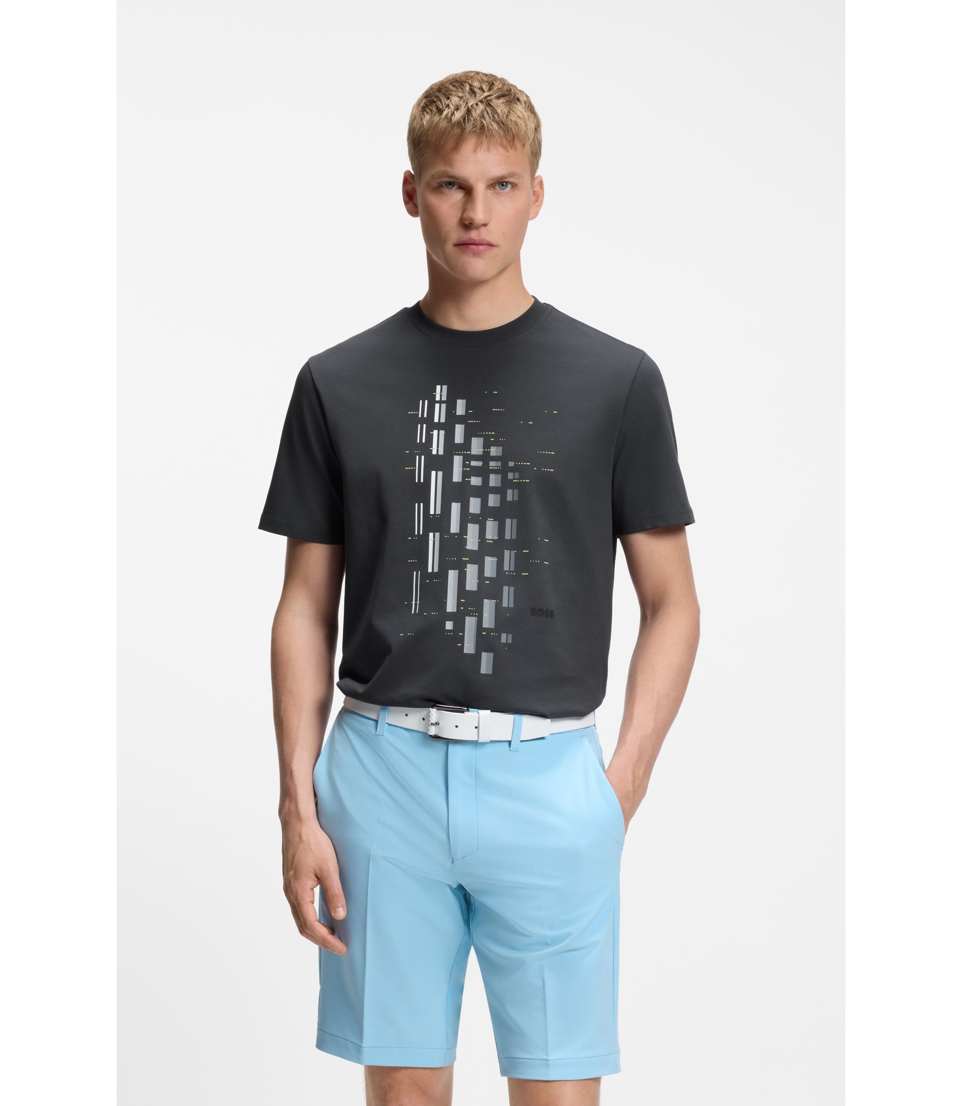 BOSS - ストレッチコットン Tシャツ ジオメトリックプリント 