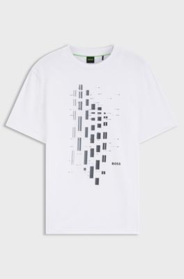 T-Shirt aus Stretch-Baumwolle mit geometrischem Print, Wei&szlig;