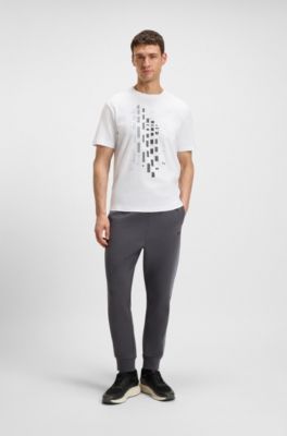 T-Shirt aus Stretch-Baumwolle mit geometrischem Print, Wei&szlig;