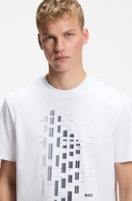 T-Shirt aus Stretch-Baumwolle mit geometrischem Print, Wei&szlig;