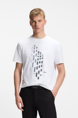 T-shirt in cotone elasticizzato con stampa geometrica, Bianco