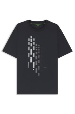 Stretch-cotton T-shirt with geometric print, Dark Blue