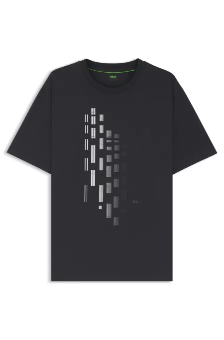 Stretch-cotton T-shirt with geometric print