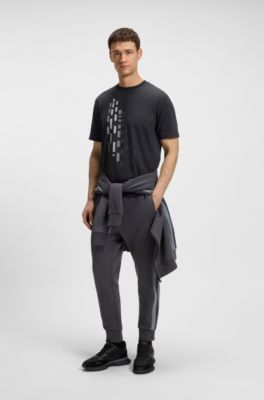 Stretch-cotton T-shirt with geometric print, Dark Blue