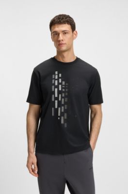 Stretch-cotton T-shirt with geometric print, Dark Blue