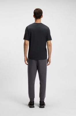 Stretch-cotton T-shirt with geometric print, Dark Blue