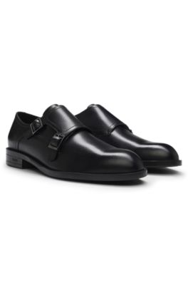 Double-monk shoes in leather, Black