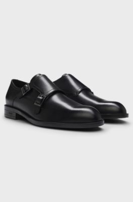 Double-monk shoes in leather, Black