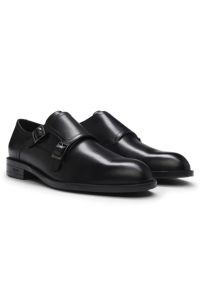 Double-monk shoes in leather, Black