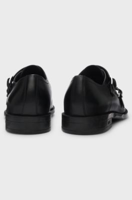 Double-monk shoes in leather, Black