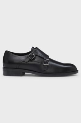 Double-monk shoes in leather, Black