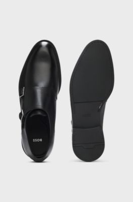 Double-monk shoes in leather, Black
