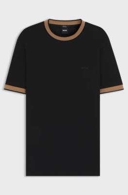 Mercerised-cotton slim-fit T-shirt with contrast trims, Black