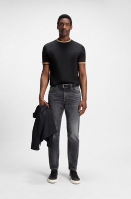 Mercerised-cotton slim-fit T-shirt with contrast trims, Black