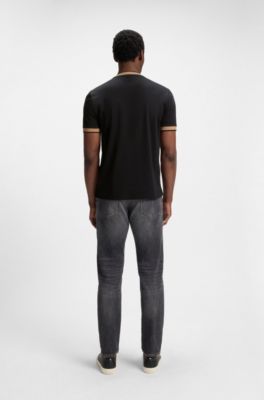 T-shirt slim fit in cotone mercerizzato con dettagli a contrasto, Nero