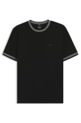 Slim-fit T-shirt van gemerceriseerde katoen met contrasterende afwerkingen, Zwart