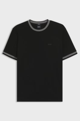 Mercerised-cotton slim-fit T-shirt with contrast trims, Black