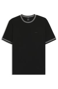 Mercerised-cotton slim-fit T-shirt with contrast trims, Black