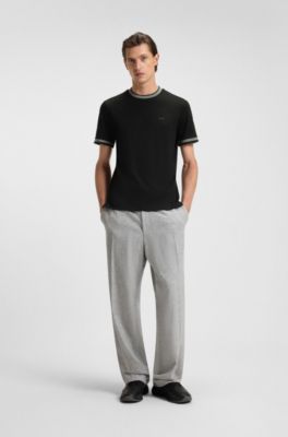 Mercerised-cotton slim-fit T-shirt with contrast trims, Black