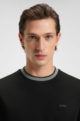 Mercerised-cotton slim-fit T-shirt with contrast trims, Black