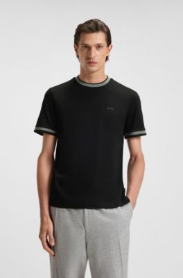 Mercerised-cotton slim-fit T-shirt with contrast trims, Black