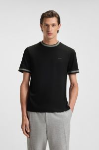 Slim-fit T-shirt van gemerceriseerde katoen met contrasterende afwerkingen, Zwart