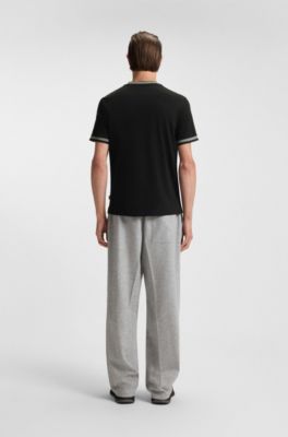 Mercerised-cotton slim-fit T-shirt with contrast trims, Black