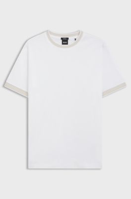 Mercerised-cotton slim-fit T-shirt with contrast trims, White