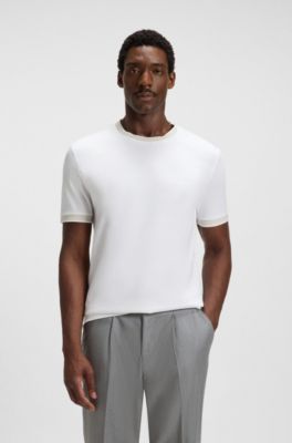 Mercerised-cotton slim-fit T-shirt with contrast trims, White