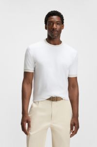 Mercerised-cotton slim-fit T-shirt with contrast trims, White