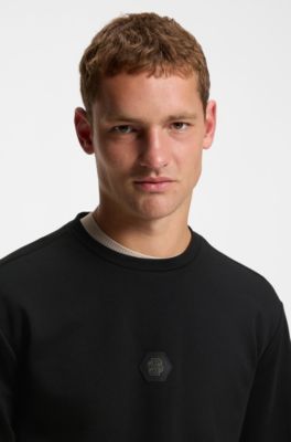 Cotton-blend sweatshirt with Double B monogram, Black