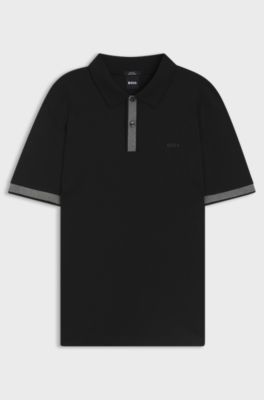 Slim-fit polo van gemerceriseerde katoen met gestructureerde details, Zwart
