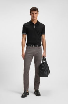 Mercerised-cotton slim-fit polo shirt with structured trims, Black