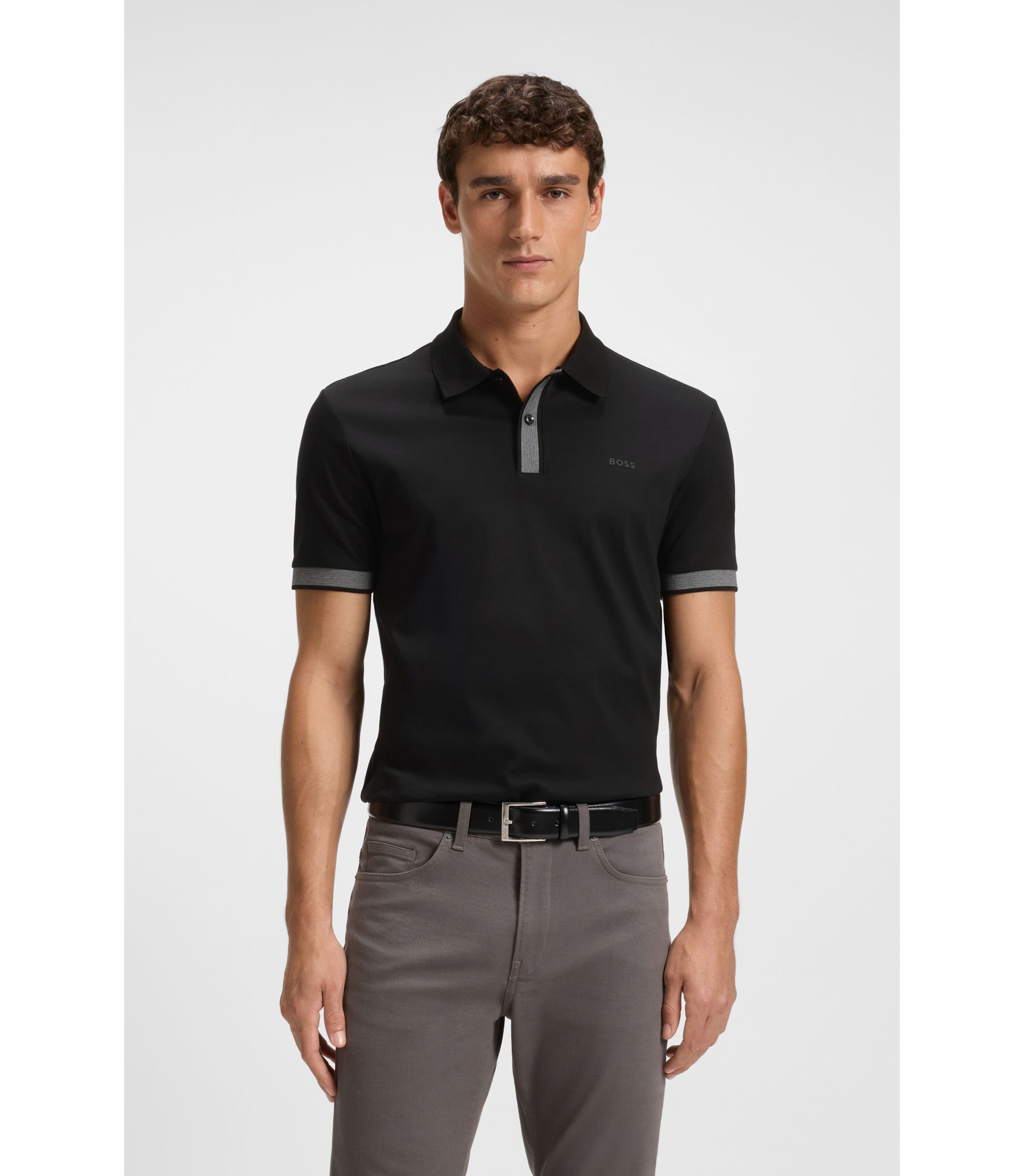 BOSS - Mercerised-cotton slim-fit polo shirt with structured trims