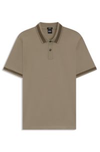 Mercerised-cotton slim-fit polo shirt with structured trims, Light Brown