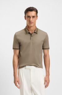 Slim-Fit Poloshirt aus merzerisierter Baumwolle mit strukturierten Besätzen, Hellbraun