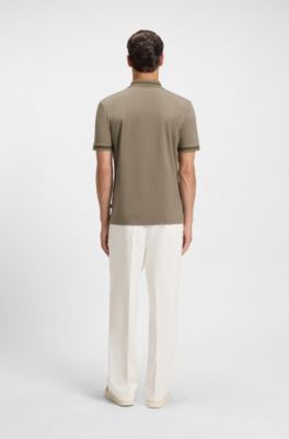 Mercerised-cotton slim-fit polo shirt with structured trims, Light Brown