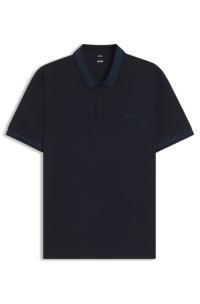 Polo Slim en coton mercerisé avec finitions structurées, Bleu foncé