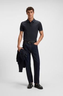 Mercerised-cotton slim-fit polo shirt with structured trims, Dark Blue