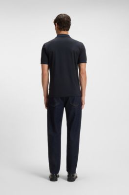 Slim-Fit Poloshirt aus merzerisierter Baumwolle mit strukturierten Bes&auml;tzen, Dunkelblau