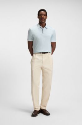 Mercerised-cotton slim-fit polo shirt with structured trims, Light Blue