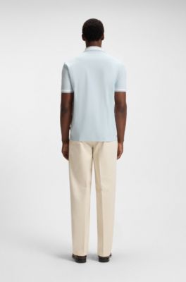 Mercerised-cotton slim-fit polo shirt with structured trims, Light Blue