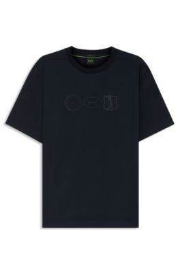 Stretch-cotton T-shirt with golf artwork, Dark Blue