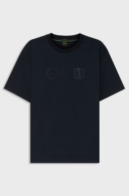 Stretch-cotton T-shirt with golf artwork, Dark Blue