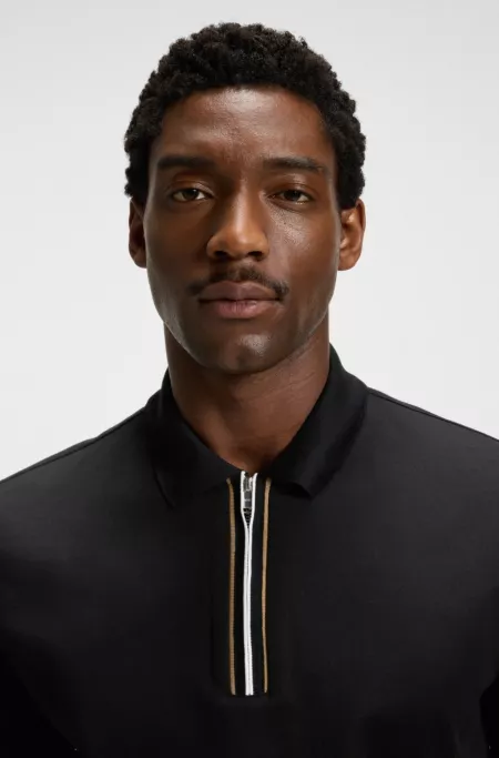 Mercerised-cotton polo shirt with zip placket